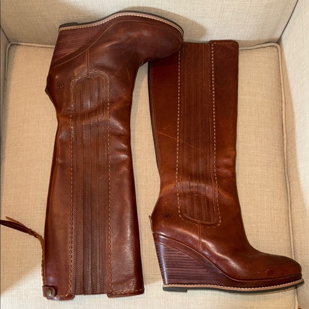 Ariat Ryman Women's Brown Leather Wedge Tall Boots 9.5 or 40 EU